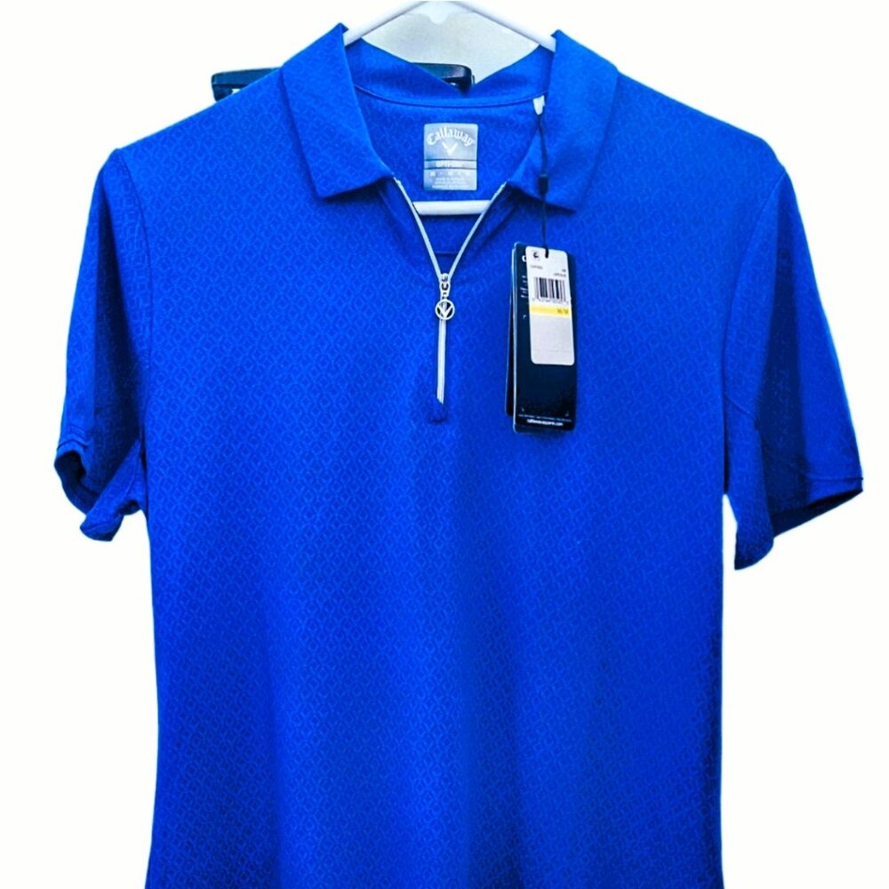 NEW Callaway Women's Size M All-Over Stitched Chev Lapis Blue Polo